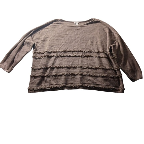 J.Jill‎ Taupe Frayed Shag Stripe Sweater Casual Knit Top Boho Chic Women XL - Picture 1 of 10